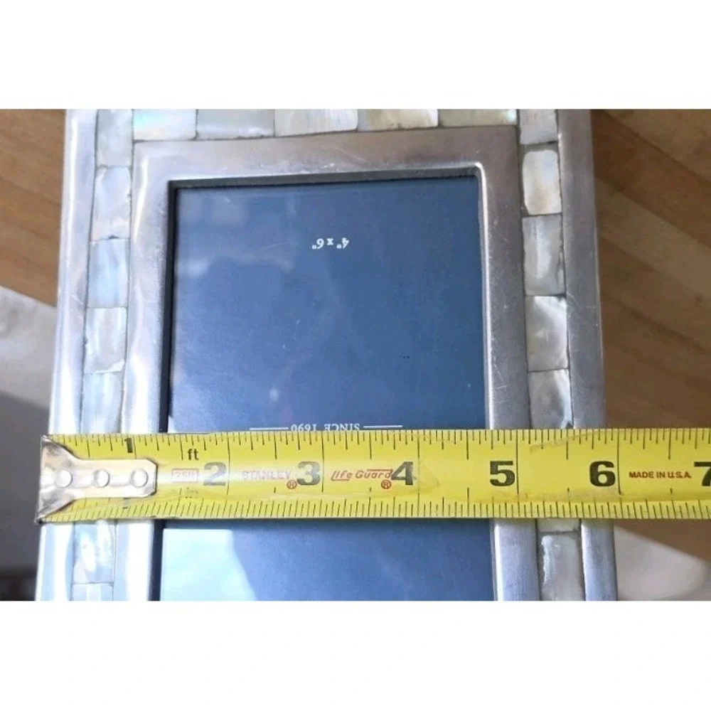 Towle Silversmiths 4x6 Silver Mother of Pearl Mosaic Brick Inlay Photo Frame